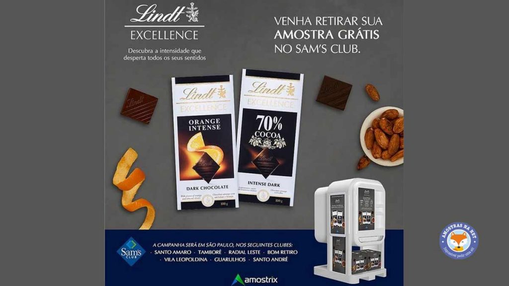 Chocolate Lindt amostras grátis no Sam's Club