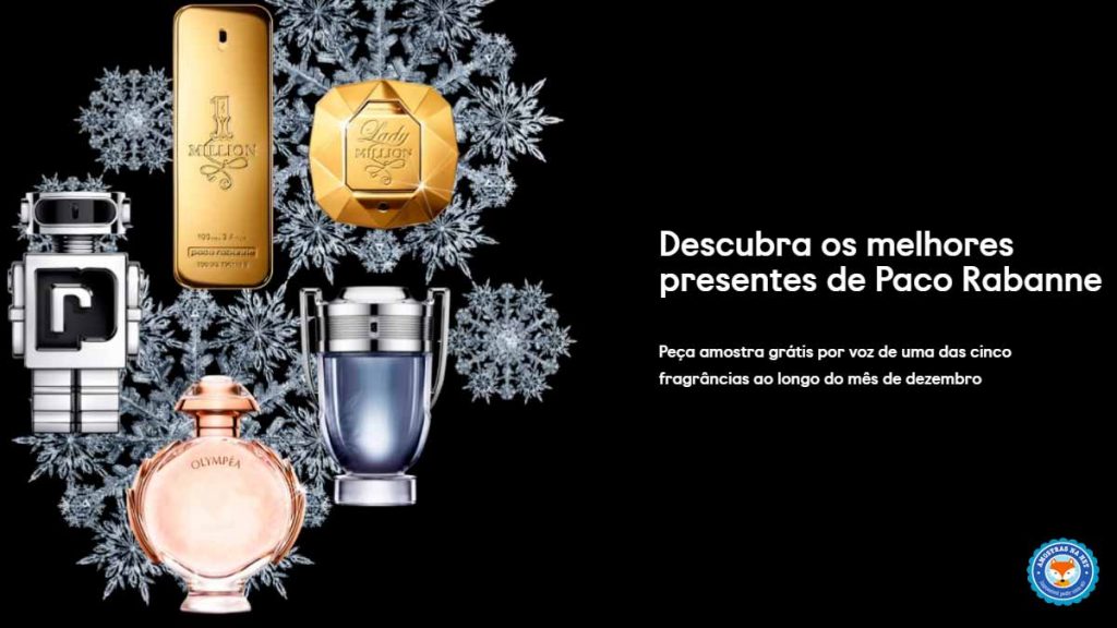 Amostras grátis dos perfumes Paco Rabanne durante o mês de dezembro