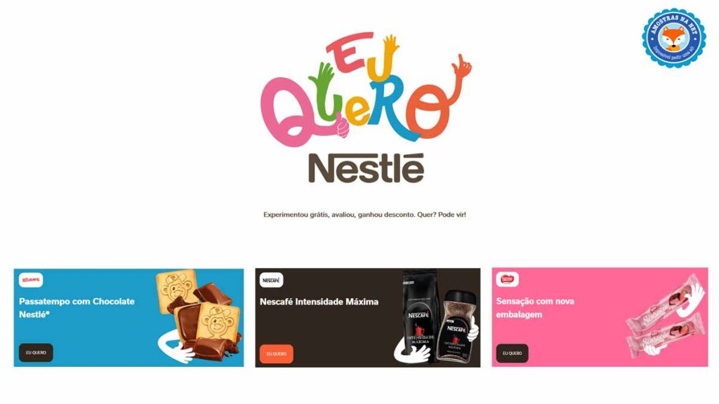 Produtos Nestlé grátis em novo site